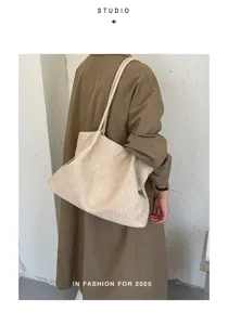 Bolso shopper tejido para mujer, elegante bolso de hombro de gran capacidad, casual.
