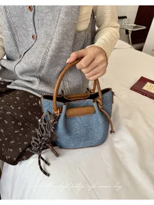 Women denim bucket handbag trendy casual shoulder bag stylish retro crossbody bag