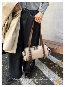 Stilvolle Vintage Wildleder Boston Umhängetasche für Damen große Kapazität Handtasche.