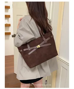 Χειμερινa vintage σουέτ τσάντα tote για γυναίκες, μεγάλη χωρητικότητα ώμου, κομψή τσάντα.