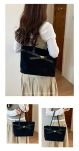 Élégant Grand Sac Cabas en Suede d'Hiver Vintage Mode Sac à Bandoulière pour Femme Noir