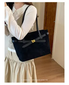 Μεγάλη vintage σουέτ τσάντα tote για γυναίκες, κομψή τσάντα ώμου για καθημερινή εργασία.