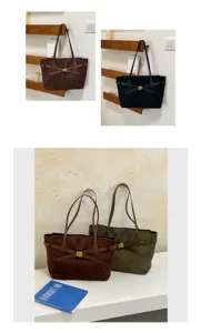 Sac cabas en suate detail, grand sac epaule avec fermoir metallique, style d'hiver chic et elegant.