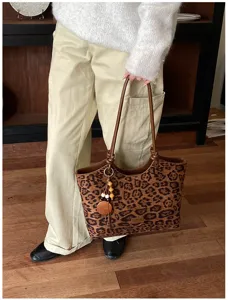 Chique luipaard tote tas voor dames, vintage schoudertas met grote capaciteit voor dagelijks.