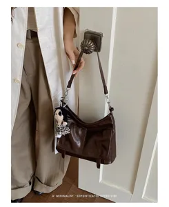 Stylish brown leather hobo shoulder bag retro casual messenger bag for women daily wear