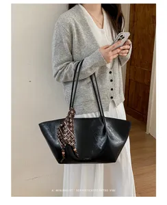 Retro Ölwachs Leder Shopper Tasche für Damen, große lässige Schultertasche mit schickem Seidentuch.