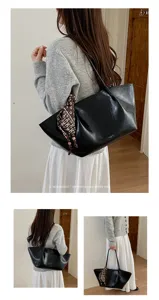 Damen Retro Ölwachs Leder Shopper Tasche lässige Schultertasche große Handtasche mit Schal