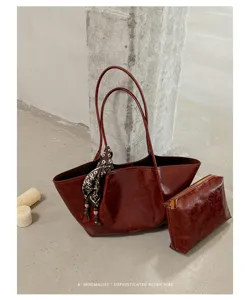 Vintage Ölwachs Leder Shopper Tasche mit Etui und Tuch, große Schultertasche für Damen.