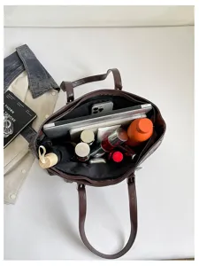 Koreanischer Stil große Kapazität Schulter Tote Bag lässig Pendeln stylische Ledertasche Damen