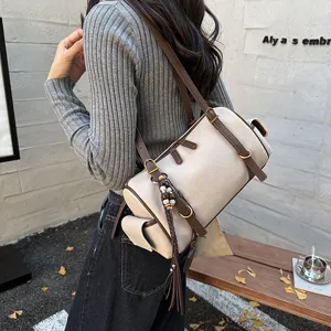 Damen Wildleder Boston Umhängetasche, große Kapazität modische Bowling Achseltasche.