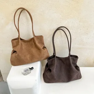 Bolso de Mano con Textura Tejida para Mujer Bolso de Hombro de Cuero PU de Gran Capacidad Minimalista Retro Versátil