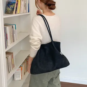 Bolso tote mujer tejido negro gran capacidad bolso de hombro informal uso diario