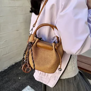 Chic women handbag stylish shoulder crossbody bucket bag textured canvas everyday fashion purse