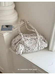 Korean style star pattern canvas tote bag for women, large capacity casual shoulder bag.
