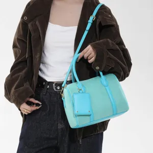 Schicke türkisblaue Veloursleder Boston Handtasche für Damen, modische Umhängetasche, Herbst.