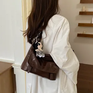 Women retro brown messenger bag stylish chic PU leather shoulder crossbody bag 2026 new