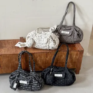 Korean Style Striped Star Canvas Tote Bag For Women Large Capacity Casual All Match Daily Commute Shoulder Bag Fashion Print Handbag