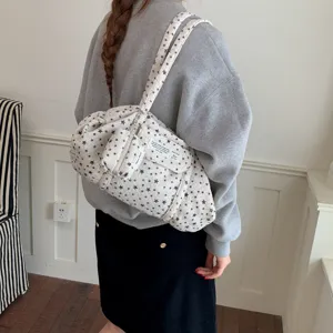 Korean style star print canvas tote bag with small pouch casual daily shoulder bag for women