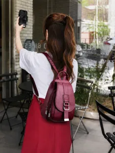 Stylish minimalist soft leather women backpack with large capacity for casual daily use