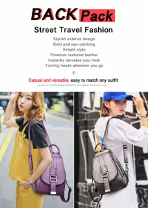 Women casual soft leather backpack stylish multi-pocket daypack travel school shoulder bag