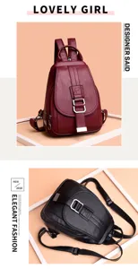 Women's PU leather fashion casual backpack with spacious capacity and secure metal buckle.