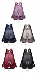 Stylish women soft leather backpack casual large capacity daypack with elegant metal buckle