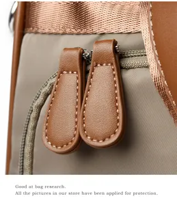 Nylon rugzak detail, PU lederen rits, fijn stikwerk, hoge kwaliteit casual dames tas voor dagelijks.