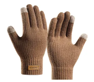 Winter warm knitted touchscreen gloves for men and women, cozy wool cycling thermal gear.