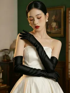 53cm long black spandex stretch gloves for vintage wedding dresses and photography props.