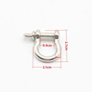 Detailed close-up of a silver metal U-shackle hardware accessory with dimension markings.