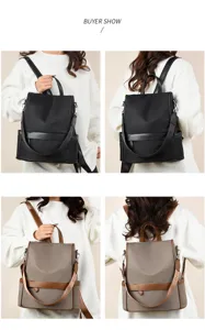 Casual nylon rugzak voor dames, grote anti-diefstal forensenrugzak in detailweergave.