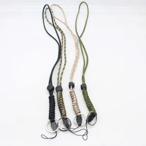 Durable seven-core paracord lanyard with metal ring and buckle, ideal for phones and cameras.