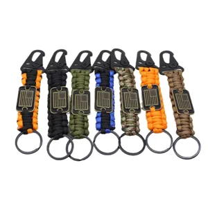 Outdoor Travel Tactical Paracord Woven Eagle Beak Hook Survival Keychain American Flag Key Chain Portable Metal Hardware