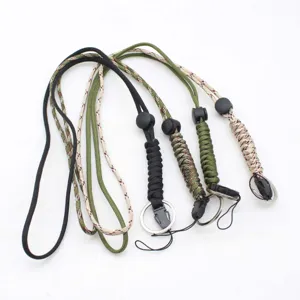 Handmade seven-core paracord lanyard for mobile phone and camera, durable braided neck strap.