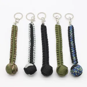 Llavero de puño de mono de paracord con bola de acero, accesorio de supervivencia al aire libre