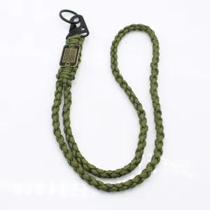 Outdoor tactical paracord lanyard for keys and phone, durable braided survival rope strap.