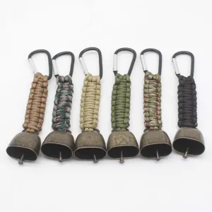 Outdoor Hiking Camping Warning Bear Bell Paracord Keychain Metal Cow Bell Key Ring Pendant Backpack Hanging Decoration