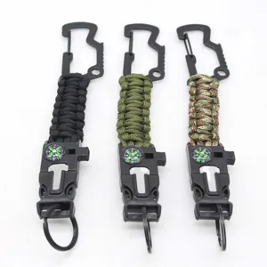 Llavero de paracord multifuncional para exteriores cuerda de supervivencia con mosquetón.