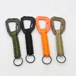 Outdoor 7-core paracord braided carabiner keychain multi-functional backpack pendant