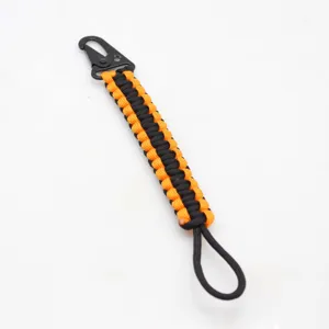 Paracord keychain with black carabiner, 7-core woven outdoor portable key ring black orange