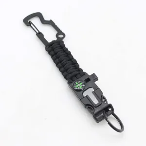 Multifuncional Supervivencia Al Aire Libre Paracord Llavero Tejido Siete Núcleos Paracord Cordón Cuerda de Supervivencia Brújula Silbato