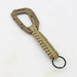 Outdoor tactical paracord carabiner keychain, durable nylon rope, multi-functional backpack hook.