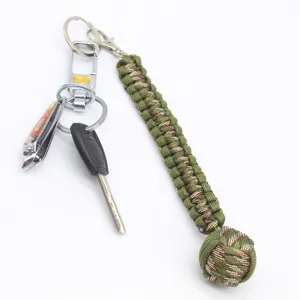 Llavero de puño de mono de paracord para exterior con bola de acero, cuerda de nailon.