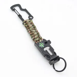 Llavero de paracord multifuncional para exteriores con brújula de supervivencia mosquetón