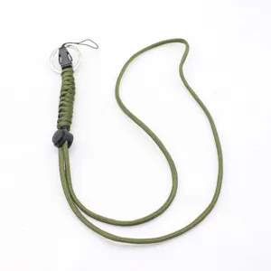 Army green braided paracord lanyard with buckle and keyring for phone or camera details.