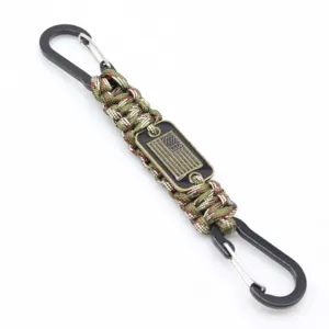 paracord keychain survival lanyard with american flag metal tag closeup detail display