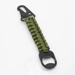 Tactical Paracord Keychain with Carabiner and Bottle Opener Army Green EDC Gear