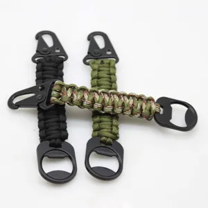 Durable tactical paracord keychain with sturdy carabiner and built-in bottle opener tool