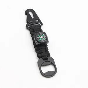Portachiavi in paracord di sopravvivenza con mini bussola e apribottiglie integrato.