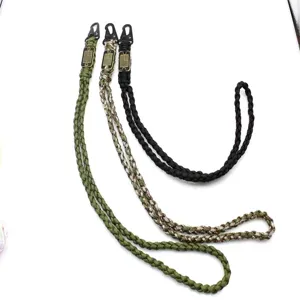 Outdoor paracord lanyard set with metal clasps and flag tags, ideal for camping and survival.